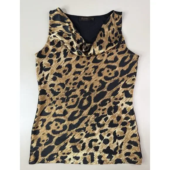 The Limited Womens Leopard Cowl Neck Sleeveless Top S Cheetah Animal Print Y2K - Picture 3 of 10